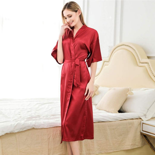 Silk long Gown Red Nighty Nightwear Sleepwear Night Dress