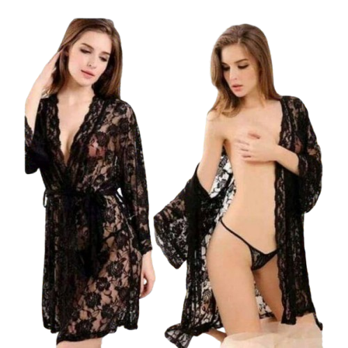 Night Dress black net gown Nighty with Panty Nightgown Transparent nightwear