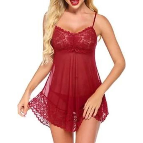 Night Dress maroon short nighty with Panty crinkle New Western babydoll Style