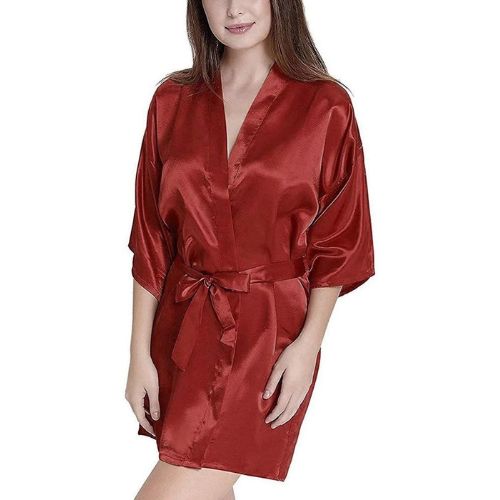 Silk short Gown Maroon Nighty Nightwear Sleepwear Night Dress